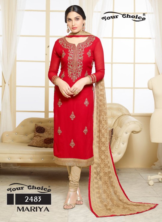 Maroon Pure Georgette Straight Cut Suit Mariya 2483 By Your Choice