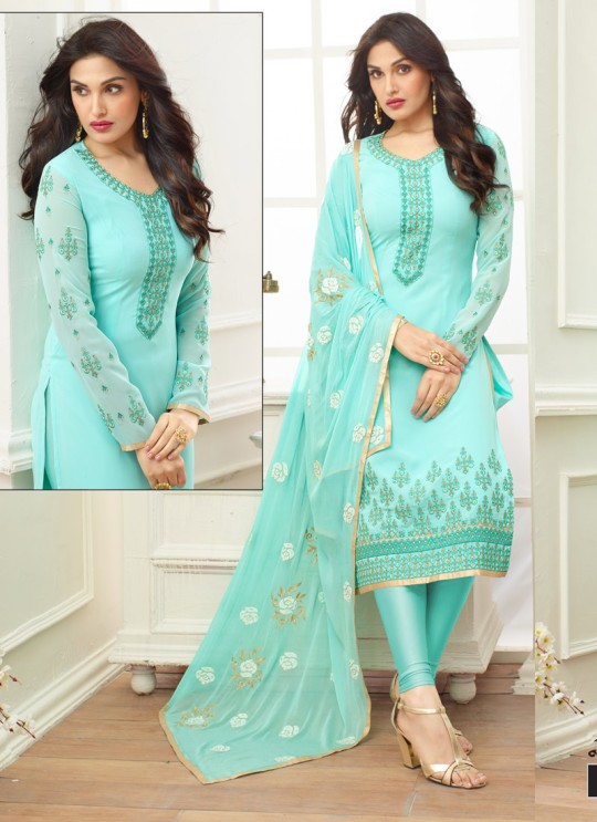 Turquoise Georgette Straight Cut Suit NAAZ 2638 By Your Choice