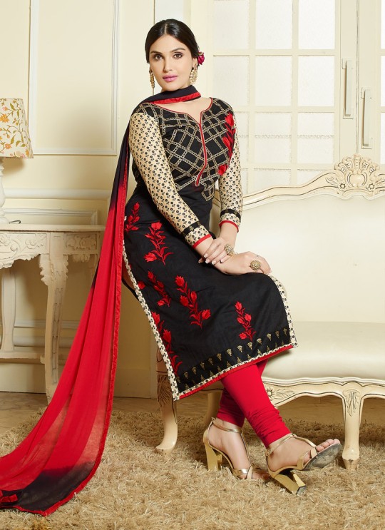 Black Chanderi Straight Cut Suit Remix 3 NX 2452 By Your Choice