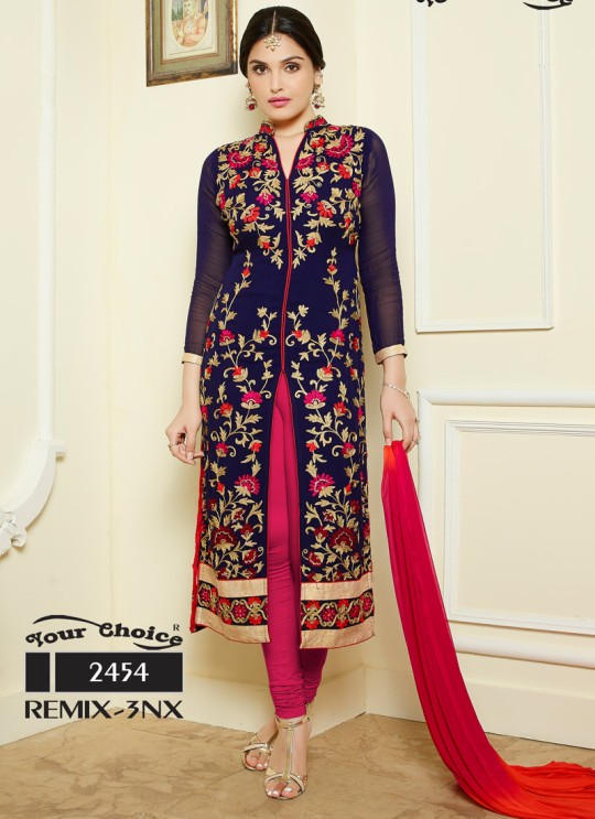 Blue Chanderi Straight Cut Suit Remix 3 NX 2454 By Your Choice