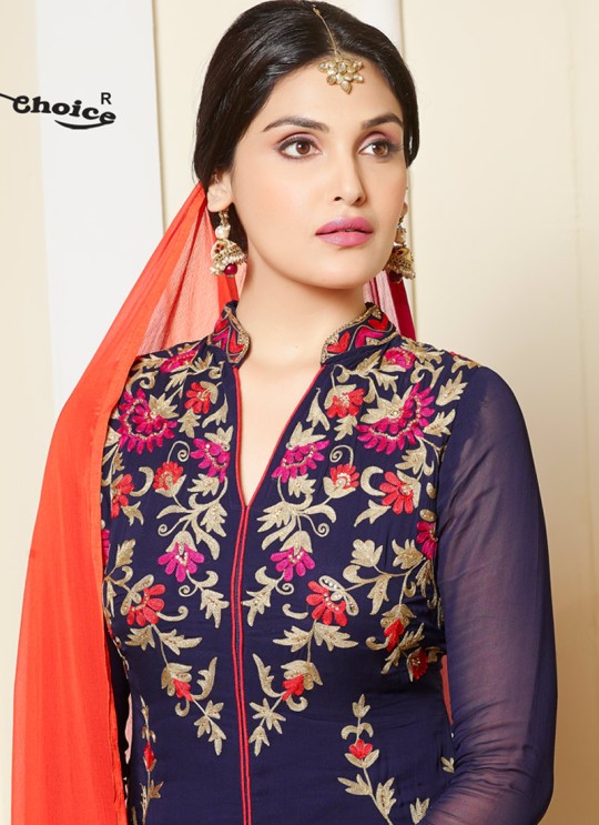 Blue Chanderi Straight Cut Suit Remix 3 NX 2454 By Your Choice