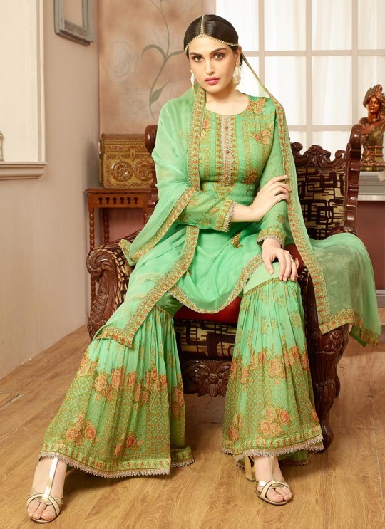 Green Faux Georgette Pakistani Sharara Suit SEERAT 2852 By Your Choice