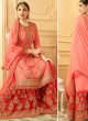 Peach, Read Faux Georgette Pakistani Sharara Suit SARARA 2847 By Your Choice