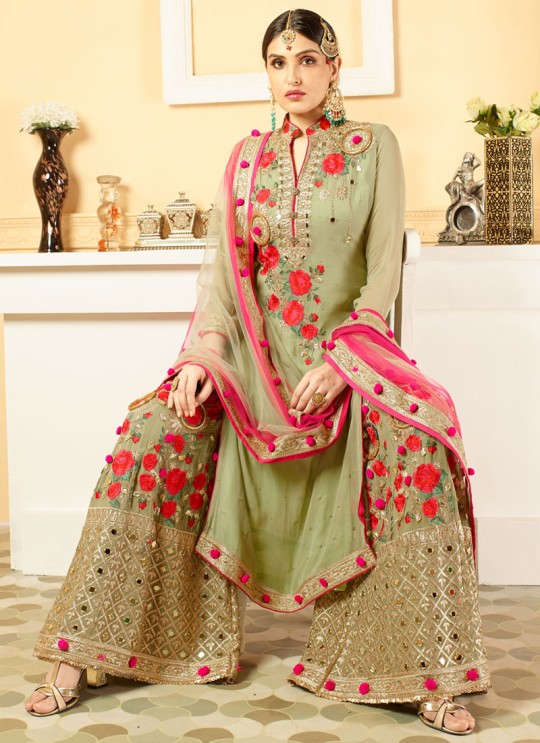 Green Faux Georgette Pakistani Sharara Suit SARARA 2848 By Your Choice