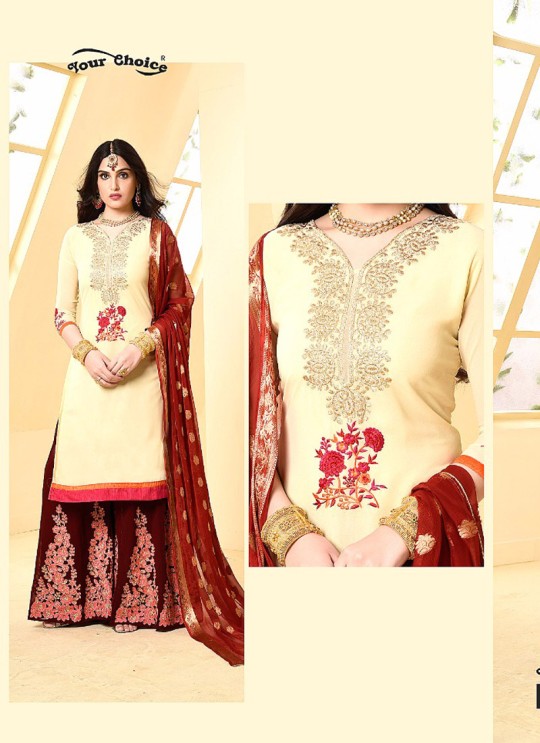 Cream Faux Georgette Pakistani Sharara Suit SHEHZADI 2892 By Your Choice
