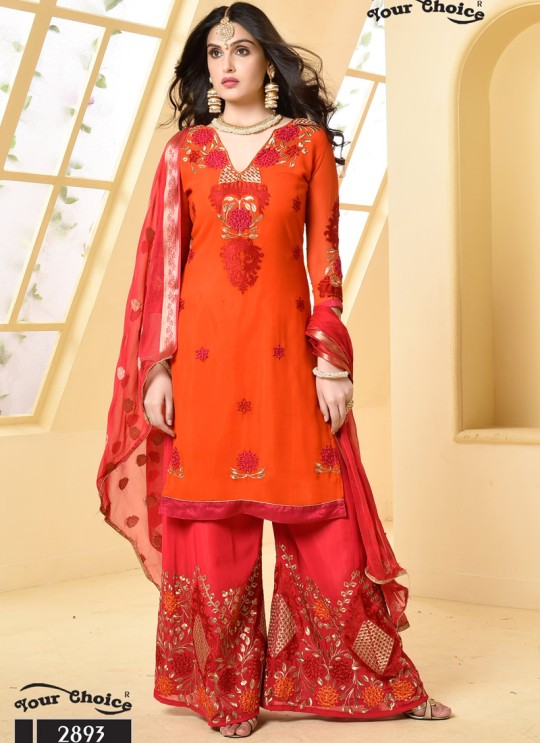 Orange Faux Georgette Pakistani Sharara Suit SHEHZADI 2893 By Your Choice