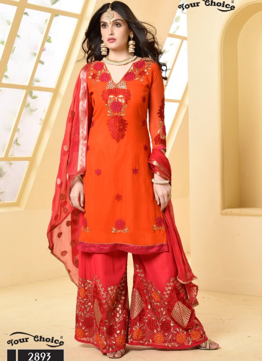 Orange Faux Georgette Pakistani Sharara Suit SHEHZADI 2893 By Your Choice Orange Faux Georgette Pakistani Sharara Suit SHEHZADI 2893 By Your Choice