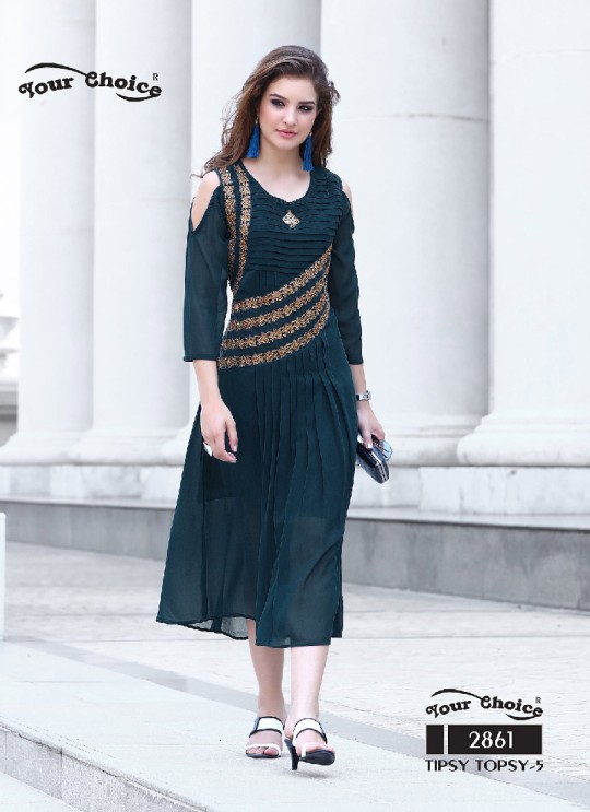Teal Blue Faux Georgette Designer Kurti 2861 Tipsy Topsy Vol 5 By Your Choice Surat Size XL Teal Blue Faux Georgette Designer Kurti 2861 Tipsy Topsy Vol 5 By Your Choice Surat Size XL