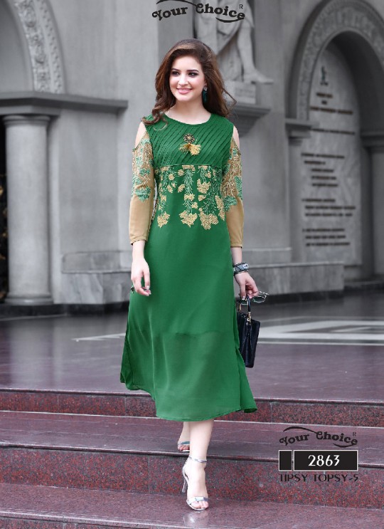 Green Faux Georgette Designer Kurti 2863 Tipsy Topsy Vol 5 By Your Choice Surat Size L