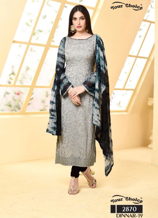 Grey Chiffon Straight Suits 2870 Dinnar Vol 19 By Your Choice Surat