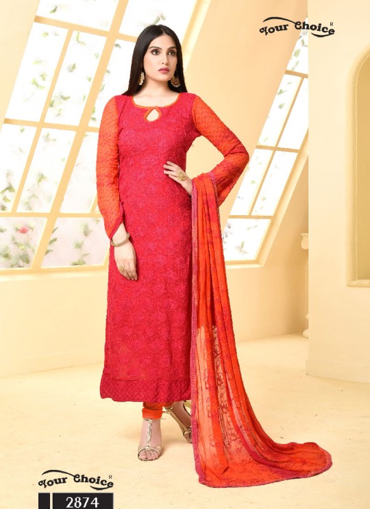 Red Chiffon Straight Suits 2874 Dinnar Vol 19 By Your Choice Surat