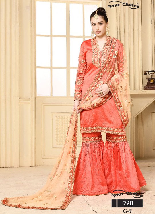 Pink Jam Silk Cotton Sharara Style Suit 2911 Your Choice G-5 By Your Choice Surat