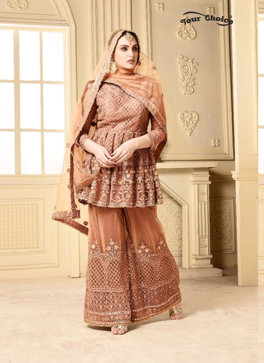 Brown Net Sharara Style Suit 2913 Your Choice G-5 By Your Choice Surat