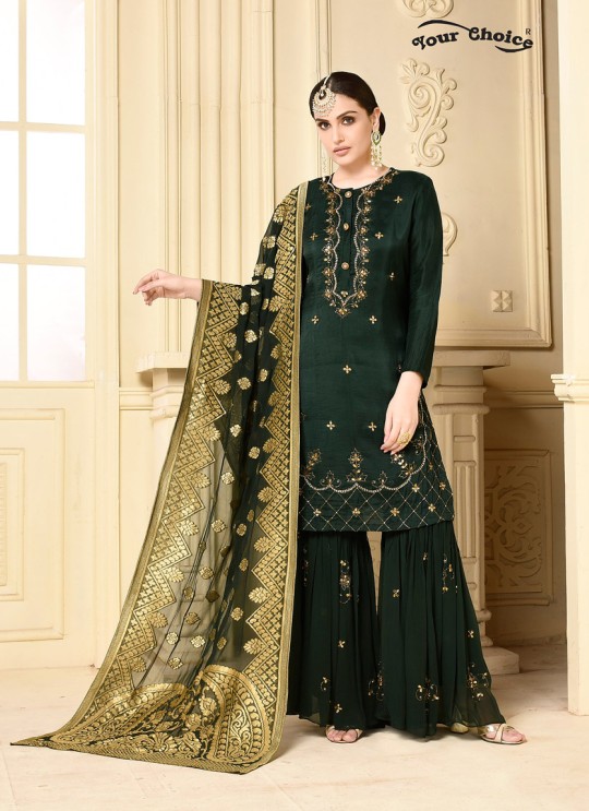 Green Georgette Sharara Style Suit 2916 Zaraa By Your Choice Surat