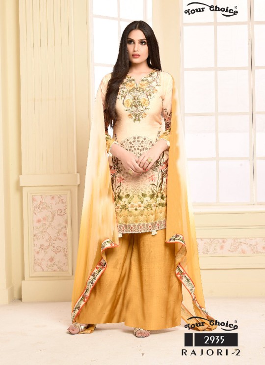 Pink N Yellow Cotton Palazzo Suit 2935 Rajori 2 By Your Choice Surat