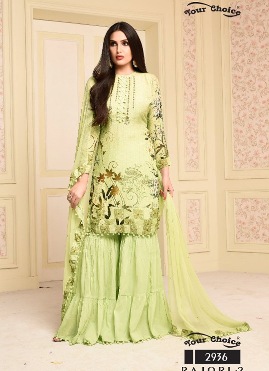 Green Cotton Sharara Style Suit 2936 Rajori 2 By Your Choice Surat
