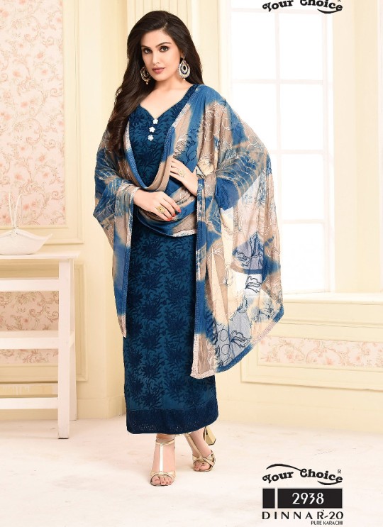Blue Chiffon Straight Suits 2938 Dinnar Vol 20 By Your Choice Surat