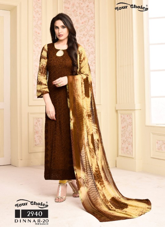 Brown Chiffon Straight Suits 2940 Dinnar Vol 20 By Your Choice Surat