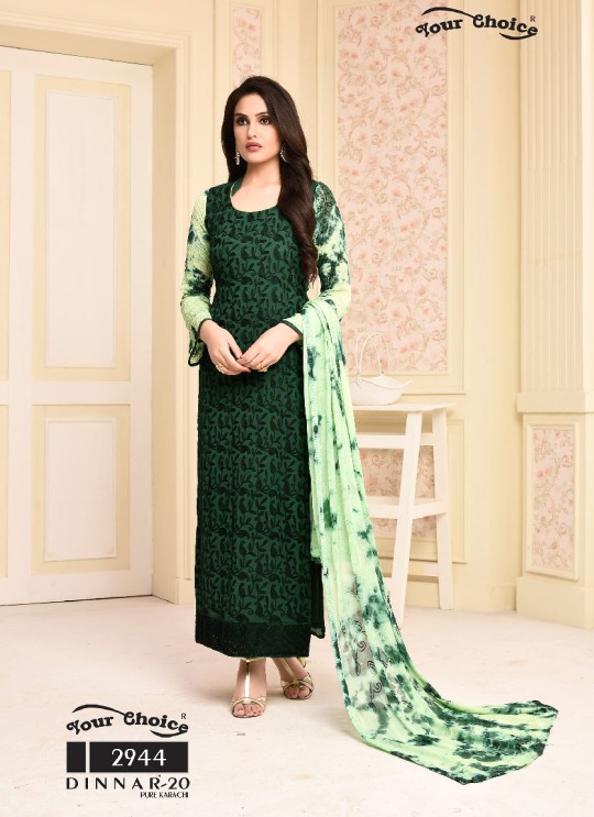 Green Chiffon Straight Suits 2944 Dinnar Vol 20 By Your Choice Surat