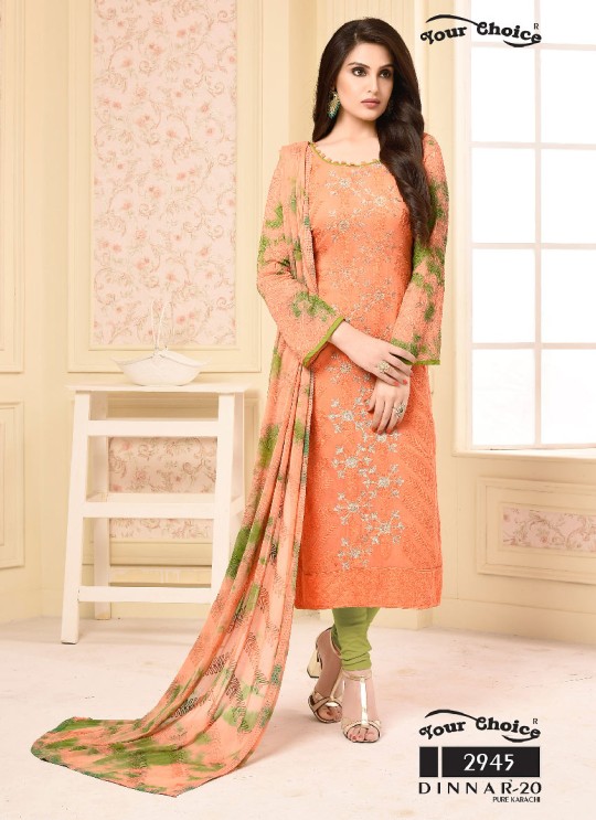 Peach Chiffon Straight Suits 2945 Dinnar Vol 20 By Your Choice Surat