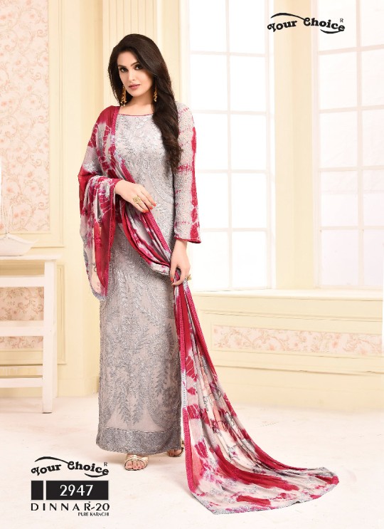 Grey Chiffon Straight Suits 2947 Dinnar Vol 20 By Your Choice Surat