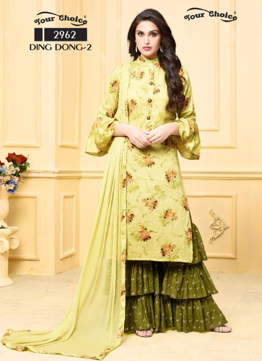 Yellow Jam Silk Cotton Sharara Style Suit 2962 Ding Dong Vol 2 By Your Choice Surat