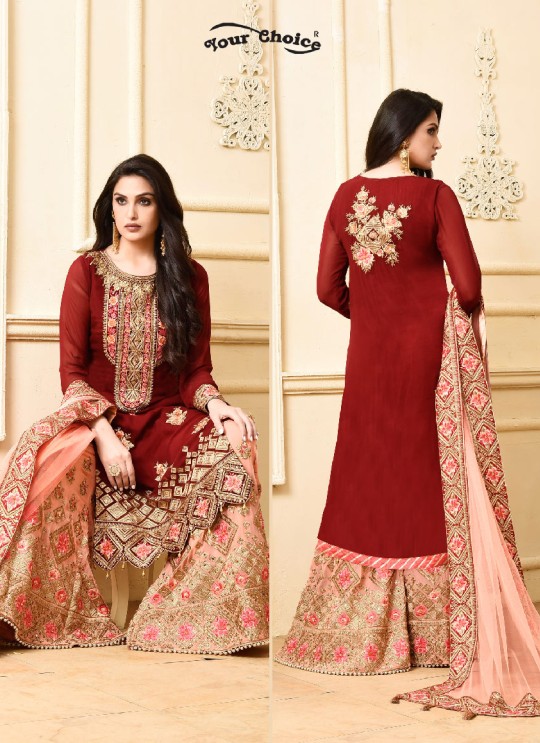 Maroon Georgette Sharara Style Suit 2971 Sarara 4 By Your Choice Surat