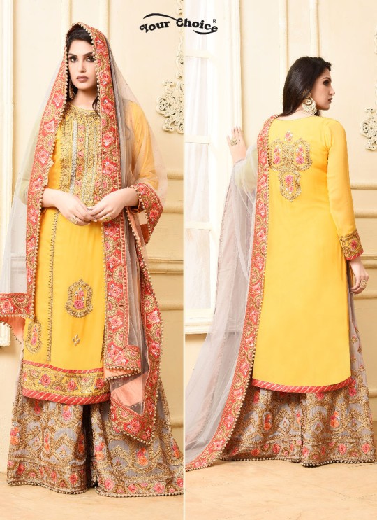 Yellow Georgette Sharara Style Suit 2972 Sarara 4 By Your Choice Surat