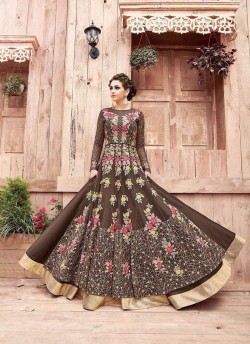 Brown Net Floor Length Anarkali 21004 ENGAGED 21001 TO 21004 SERIES BY ZOYA By Zoya