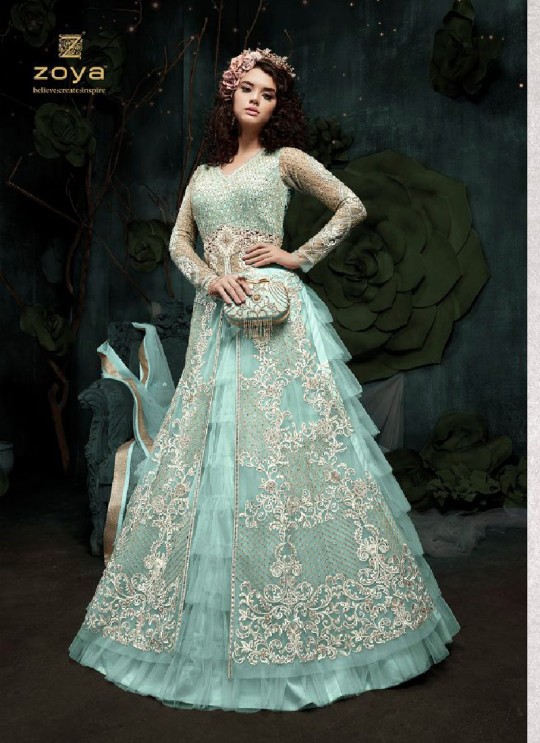 Turquoise Net Anarkali With Skirt 23001A Zoya SAPARKLE By Zoya Turquoise Net Anarkali With Skirt 23001A Zoya SAPARKLE By Zoya