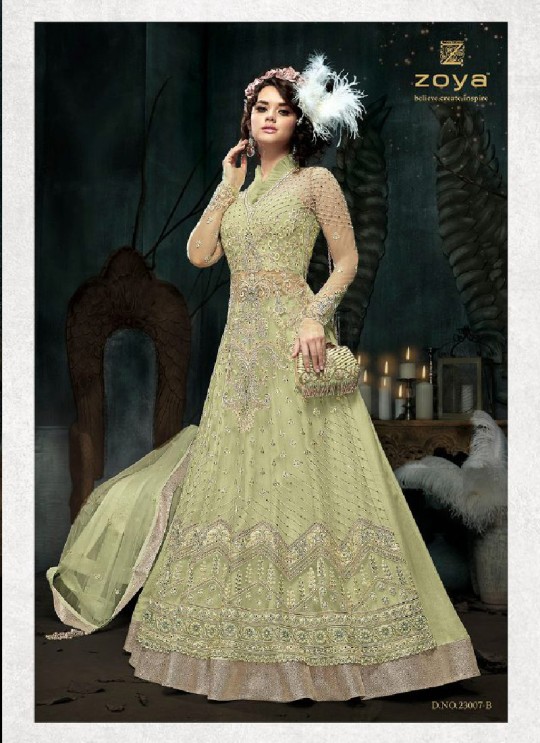 Green Net Gown Style Anarkali 23007B Zoya SAPARKLE By Zoya