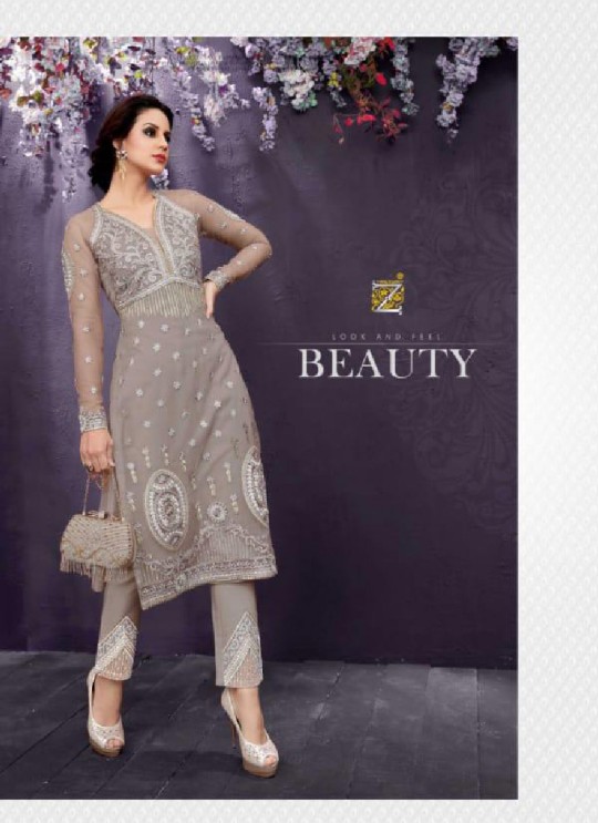 Grey Net Pant Style Suit 25009 EMOTIONS BY ZOYA 25001 TO 25009 SERIES By Zoya