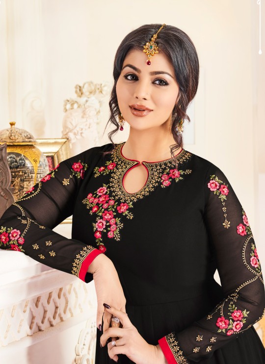 Aashirwad Tajj Black Faux Georgette Anarkali Suit By Aashirwad Tajj-2004