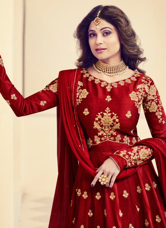 Aashirwad Monisha Maroon Royal Silk Anarkali Suit By Aashirwad Monisaa-8012