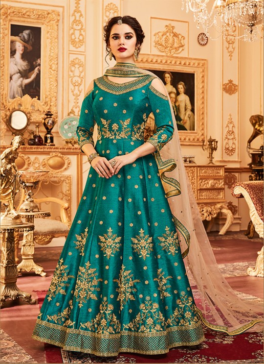 Aashirwad Wedding Affair Green Melbourne Silk Anarkali Suit By Aashirwad Wedding Affair-002