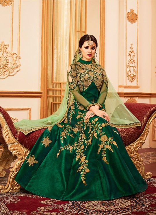 Aashirwad Wedding Affair Green Melbourne Silk Anarkali Suit By Aashirwad Wedding Affair-005
