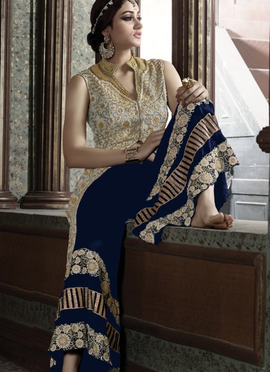 Grey N Blue Georgette Embroidered Palazzo Suit HANIN VOL 3 10004 By Arihant Grey N Blue Georgette Embroidered Palazzo Suit HANIN VOL 3 10004 By Arihant
