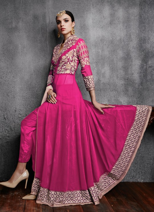 Magenta Georgette Embroidered Pant Style Suit 11000 Series 11003D Color By Arihant