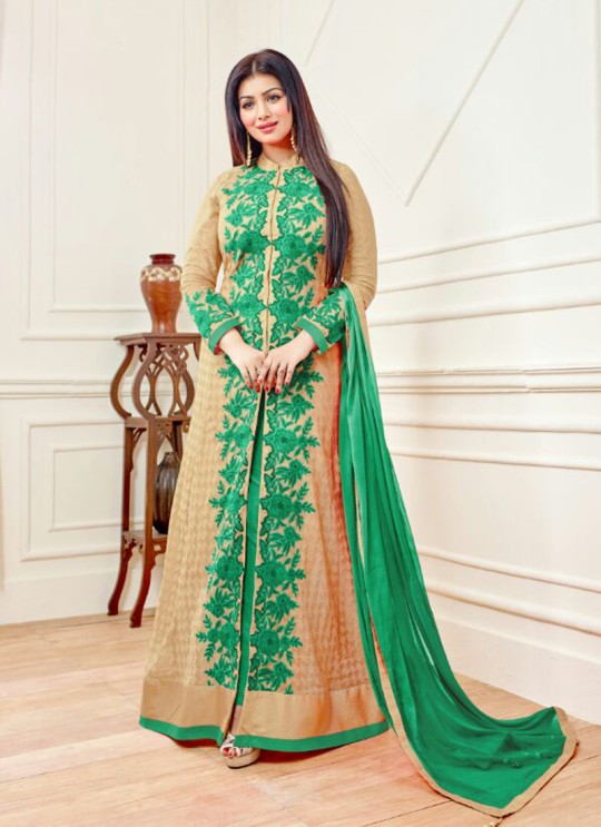 Beige N Green Faux Georgette Embroidered Pant Style Suit SASHI VOL 6 12056 By Arihant