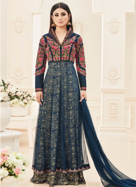 Grey Net N Silk Embroidered Floor Length Suit ROSSELL VOL 1 18001 By Arihant Grey Net N Silk Embroidered Floor Length Suit ROSSELL VOL 1 18001 By Arihant