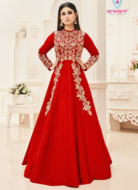 Red Art Silk Embroidered Floor Length Anarkali ROSSELL VOL 2 18004D Color By Arihant Red Art Silk Embroidered Floor Length Anarkali ROSSELL VOL 2 18004D Color By Arihant
