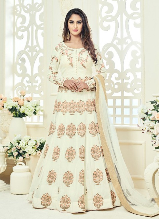 Cream Faux Georgette Embroidered Floor Length Anarkali ROSSELL VOL 2 18011 By Arihant