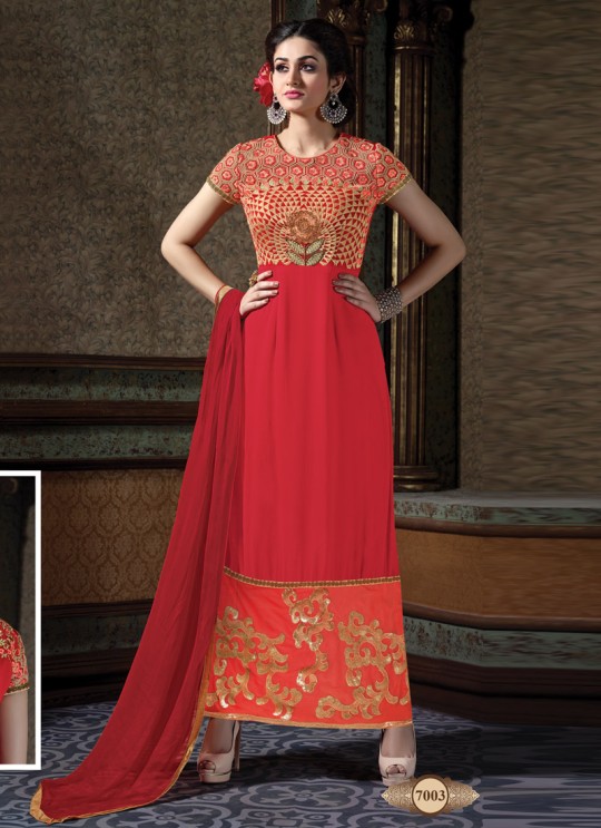 Red Georgette Embroidered Straight Suit HELLIATE 7003 By Arihant