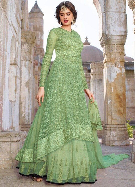 Green Net Embroidered Floor Length Anarkali 1440 Series 1448 Color By Bela Fashion