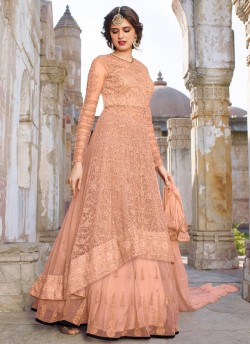 Pink Net Embroidered Floor Length Anarkali 1440 Series 1448 Color By Bela Fashion