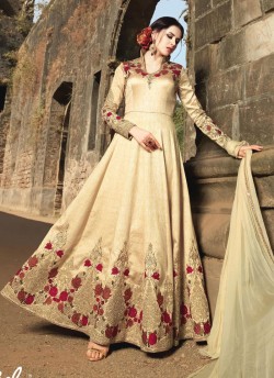 Gold Banarsi Silk Embroidered Floor Length Anarkali HARITAGE 1581 By Bela Fashion