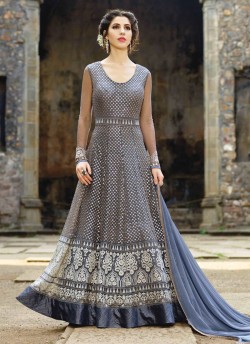 Grey Net Embroidered Floor Length Anarkali MONARK 1607 By Bela Fashion