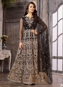 Black Net Embroidered Anarkali Suit 1611-1619 1615 By Bela Fashion