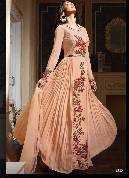 Peach Georgette Embroidered Floor Length Anarkali 2345 Series 2345 By Bela Fashion