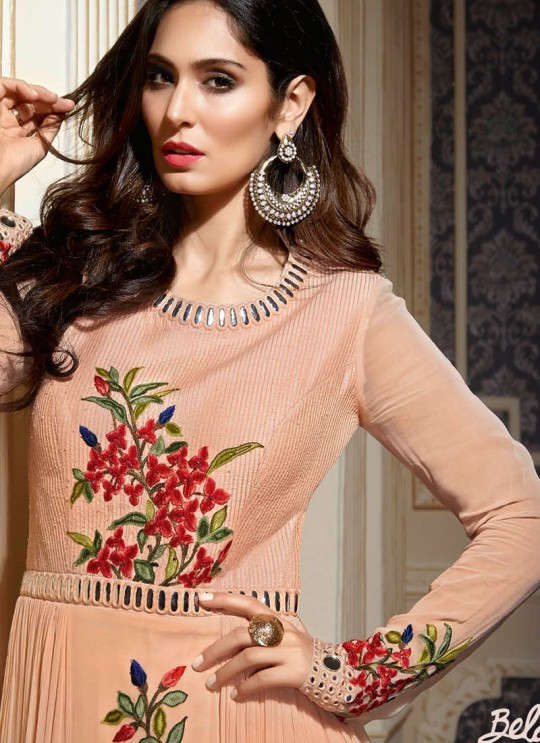 Peach Georgette Embroidered Floor Length Anarkali 2345 Series 2345 By Bela Fashion Peach Georgette Embroidered Floor Length Anarkali 2345 Series 2345 By Bela Fashion